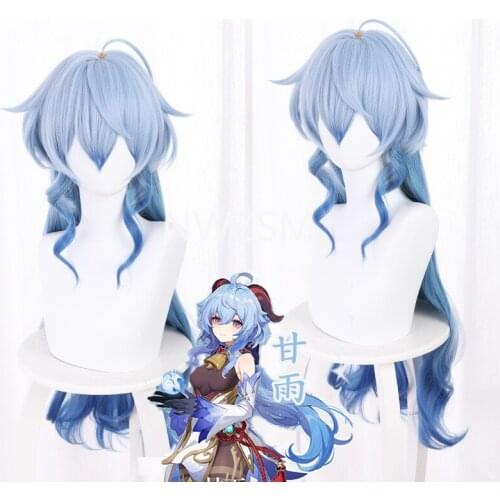 Genshin Impact Ganyu Cosplay 75cm Long Blue Gradient Wig Cosplay Anime Cosplay Wigs Heat Resistant Synthetic Wigs Halloween