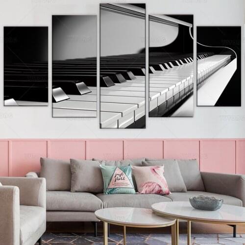 HD Printed 5 Piece Canvas Art Piano Keys Painting Music Instrument Wall Pictures for Living Room home decoration Modern framed