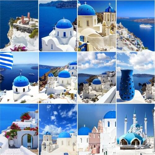 HUACAN 5D DIY Diamond Painting Scenery Seaside Diamond Embroidery Building Full Square Mosaic Rhinestone Home Decoration