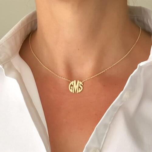Dainty Custom Block Monogram Initials Necklace Personalized Name Jewelry Rose Gold Round Letters Collar Necklace Wedding Gifts