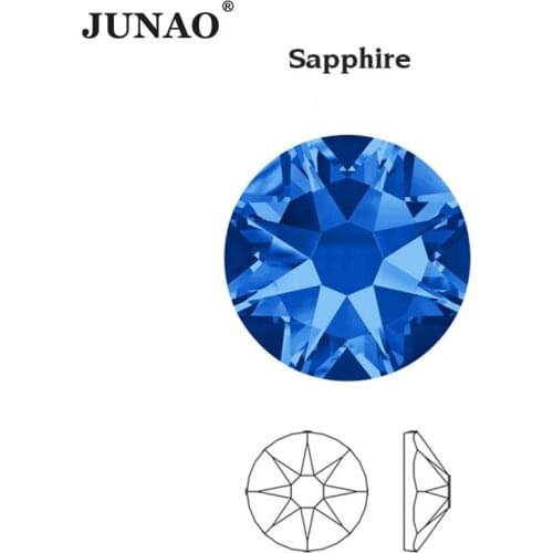 JUNAO 16 Cut Facet SS10 SS16 SS20 SS30 Sapphire Color Glass Crystal Non Hot Fix Rhinestones Flatback Nail Stones