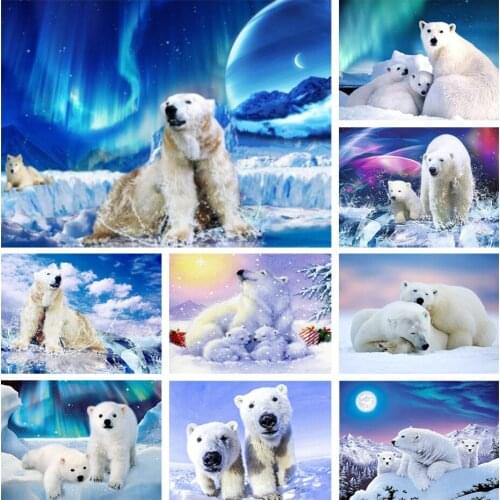 5D DIY Polar Bear Animal Beaded Diamond Painting Picture Mosaic Cross Stitch Kit Full Diamond Embroidery Rhinestone Inlaid Gift