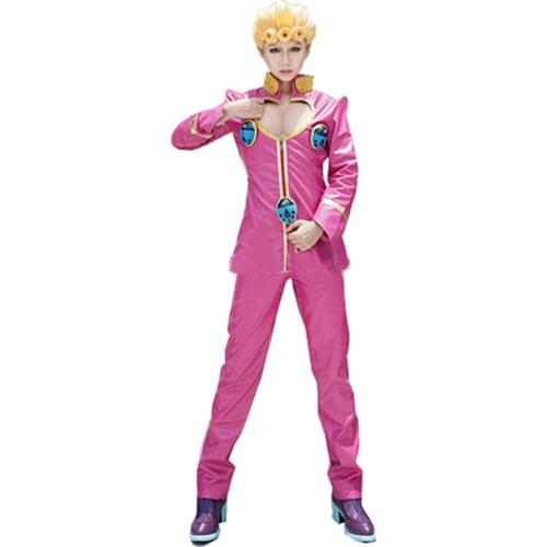 2020 Anime JoJos Bizarre Adventure Golden Wind Cosplay Giorno Giovanna Cosplay Costume Pink Suit Uniform Halloween Carnival Mad