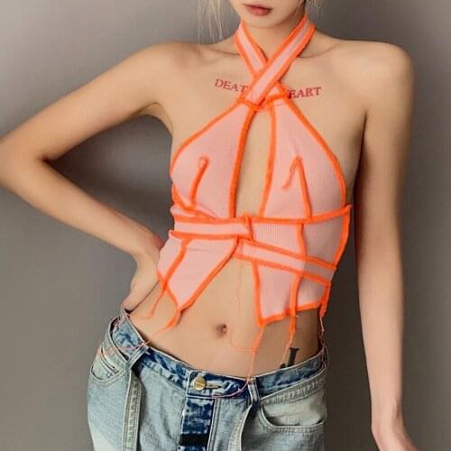 Crop Top Women Clothing Self Cultivation Splicing Hollow Out Halter Top Summer Clothes For Women Tops