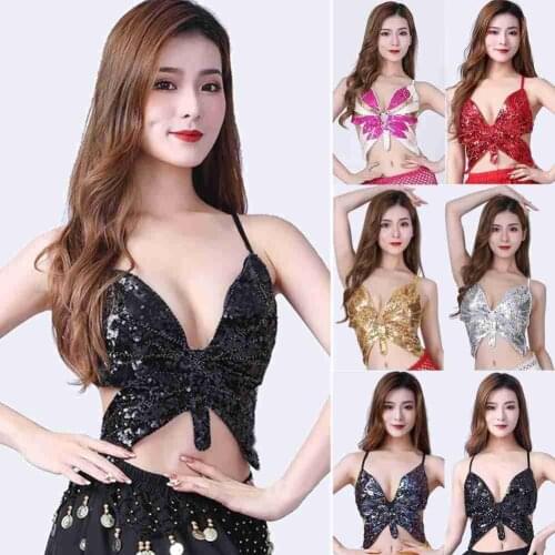 Summer Fashion Butterfly Strap Bra Sexy Stage Sequined Camisole Butterfly Tank Top Backless Party Club Dance Top Vacation Outfit