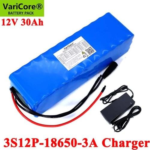 VariCore 12V 30Ah 18650 Lithium Battery Pack 11.1v 12.6v 30000mah Batteries for Miners Lamp 800W Electric bicycle+3A Charger