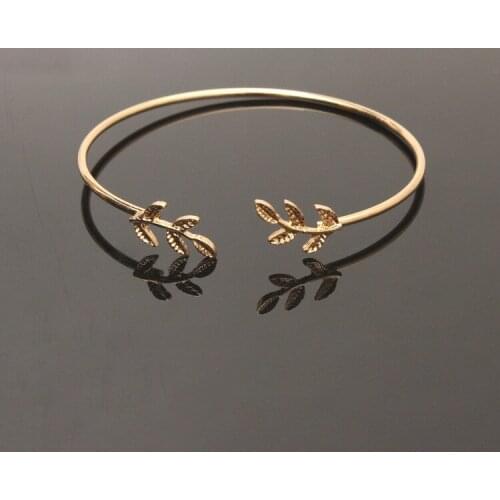 Fashion Simple Gold AND Silver Cuff Bracelets For Women Leaves Bracelets Popular Open Bangle Bracelets