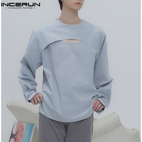 Mens Shirt Long Sleeve Hollow Out 2021 Personality Breathable Shirts Streetwear Solid Color Casual Camisas Hombre 5XL INCERUN 7