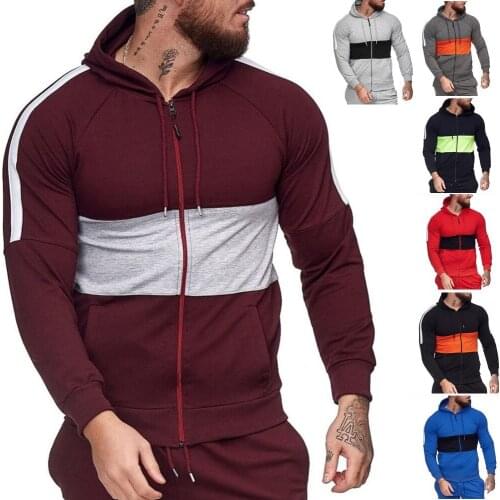 Mens Hoodies Spring Autumn Streetwear Color-Block Hooded Sweatshirt Fashion Hoodie Casual Sport Sweatshirts Man Slim Tracksuits
