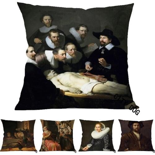 Famous Rembrandt Painting art works Tobit and Anna Dr. Duers anatomy class Mrs. Stern 45*45cm square pillow Cushion cover