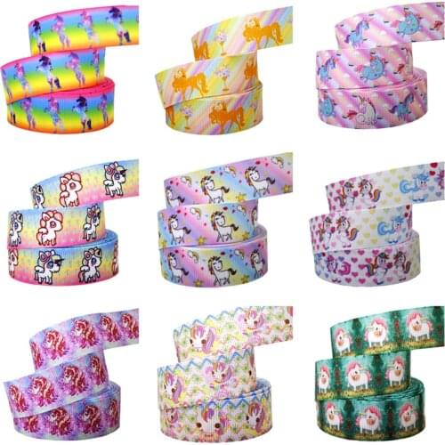 New 25mm unicorn ribbon 10 yards DIY handmade materials gift wrap Christmas decoration cartoon Grosgrain tape