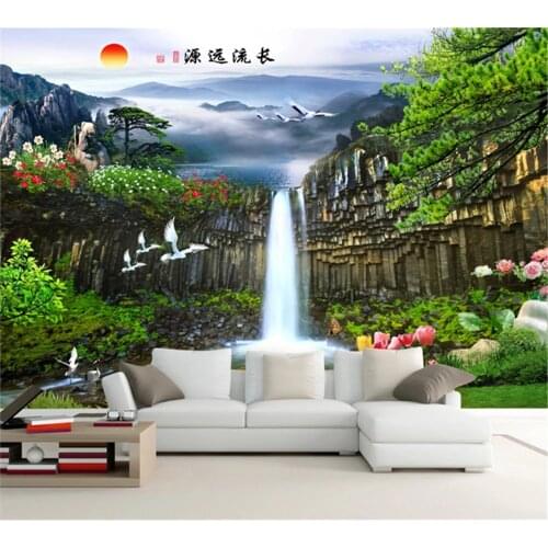 Beibehang Custom wallpaper beautiful simple leisure green big tree forest waterfall landscape home background papel de parede