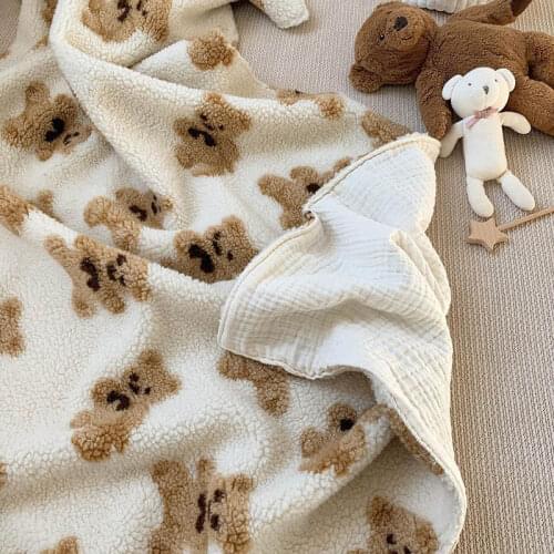 Cartoon Brown Bear Sherpa Blankets Office Family Kindergarten Napping Throw Quilt for Adult Children Kids Teen Boys Girls Gifts