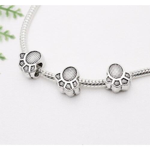 Vintage Silver Bear paw print big hole beads fit Pandora Charms diy European Bracelets Jewelry Making Handmade66pcs/lot