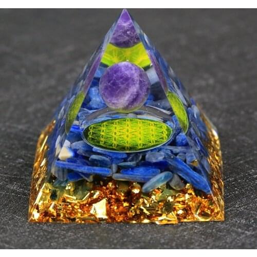 Wholesale Orgonite Pyramid Amethyst Beads Sphere With Totem Natural Raw Shimmer Spectrolite Stones Reiki Jewelry drop shipping