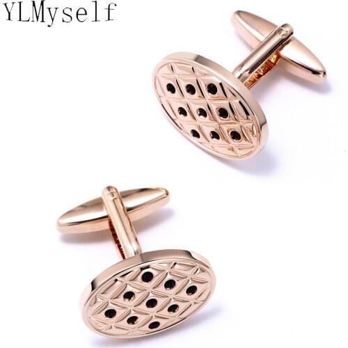 Oval Copper men cufflinks for wedding party Metal crystal stones Gun black/ Rose gold/White Handmade mans cuff links jewelry