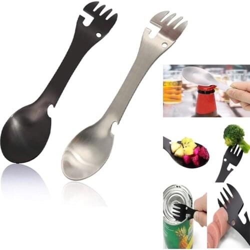Portable multitool multi tool flatware can opener camp Spork cutlery utensil bottle Picnic stainless steel tableware fork spoon