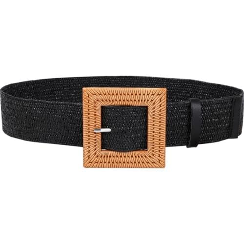 New Design elastic waistbands for dress shirt fashion woven wide belt resin pin buckle Imitation straw belts jeans women strap