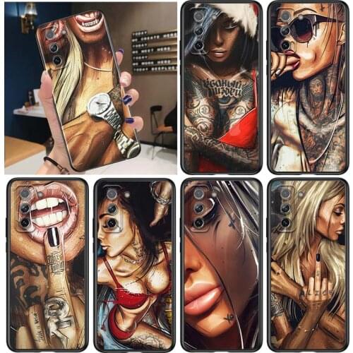 Sexy Tattoo Girl for Samsung Galaxy S21 Ultra Plus Note 20 10 9 8 S10 S9 S8 S7 S6 Edge Plus Black Phone Case