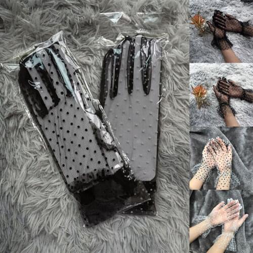 Mesh Gauze Ultra Thin Women Short Tulle Gloves Sexy Summer Transparent Party Gloves Lace Stretchy Lace Spots Lotus Leaf Sheers