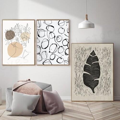 Nordic Black Leaves Minimalist Abstract Line Woman Face Posters Print Stone Canvas Painting Wall Art Pictures for Home Decor