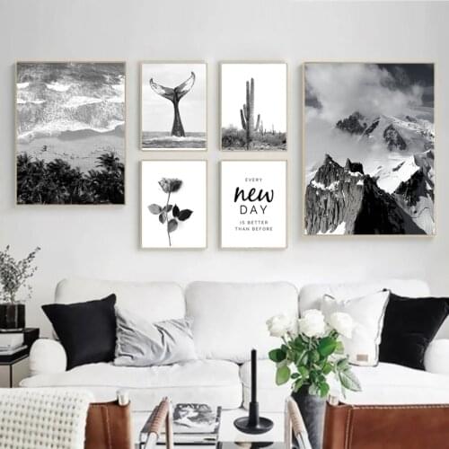 Nordic Rose Cactus Canvas Poster In Black And White Style Whale Beach Peak Art Print Painting Living Room Modern Home Wall Decor