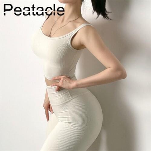 Peatacle Thread Sports Underwear Womens Shockproof Running Fitness Clothes Yoga Bra with Chest Pads Workout Top