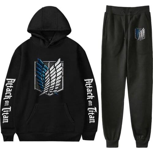Attack on Titan Japan Anime Men Tracksuit 2 Pieces Set Sweatshirt and Sweatpants Unisex Boys Girls Harajuku Sportswear Suit 2pcs