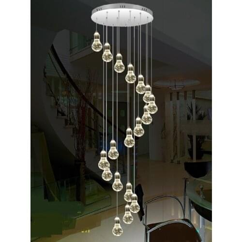 Stair light stair hanging chandelier LED bubble column living room revolving villa suction crystal column long pendant lamp m