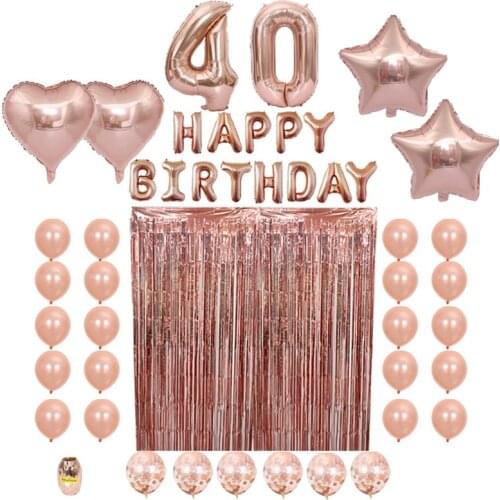 Birthday party balloon set 16 21 30 40 50 years old rose gold birthday set rose gold rain silk sequined latex balloon set