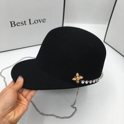 During the spring and autumn winter wool Baseball cap for women riding hat female chain diamond fashion agitation