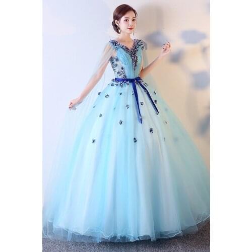 100%real light blue shoulder veil flower petals fairy vintage ball Gown queen Victorian dress/Marie Antoinette/customs size