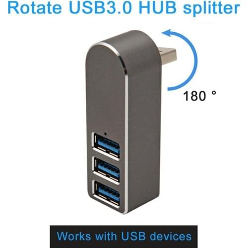 High Quality Aluminum Alloy 3 Ports USB Hub 180° Free Rotation High Speed Rotatable Splitter Plug and Play Bus Powered