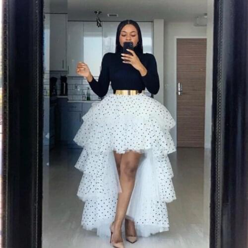High-Low Outfit Long Wave Point Tulle Skirts Women 2020 Ruffles Tutu Fahion Party Skirt Custom Made женские юбки