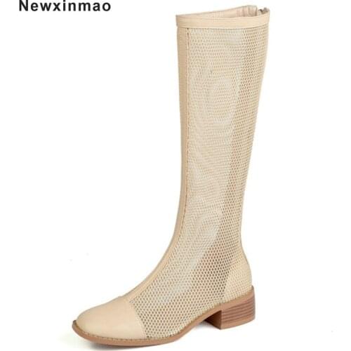 2021 New Women Sexy Genuine Leather Women Sandals Boots Summer Knee High Boots Women Ladies Square Heel Sandals Shoes Women