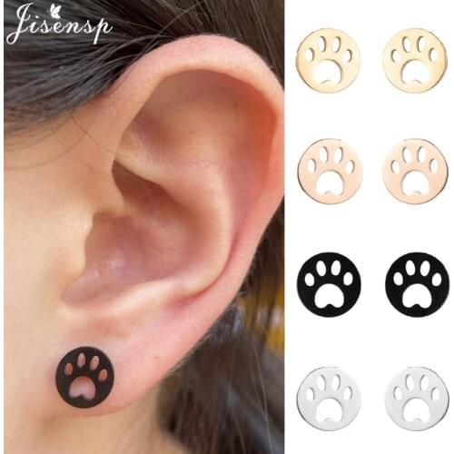Punk Black Stainless Steel Dog Paw Stud Earrings Women 2021 Minimalist Jewelry Cat Footprint Earings Ear Piercing Girls Brincos