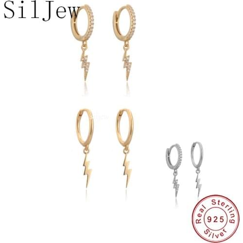 SilJew 925 Sterling Silver Earring Fashion Zircon Lightning Pendant Drop Ear Ring Ear Bone Cute Sweet Trend Female Ear Jewelry