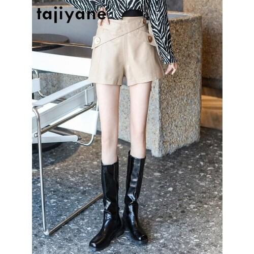 Real Leather Sheepskin Shorts Female High Waist Shorts for Women Plus Size 4xl Fashion 2021 Spodenki Damskie Pph4861