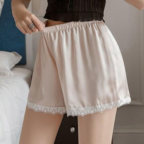 Women Plus Size Satin Lingerie Pettipants Half Slips Bloomers Lace Trim Loose Safety Shorts Contrast Color Underwear