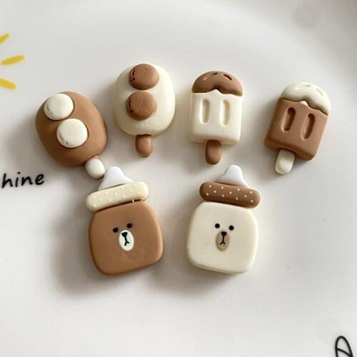 10/20Pcs Simulation Resin Cute Ice Cream Bear Bottle Flat Back Cabochon Scrapbook Kawaii DIY Embellishments Accessories