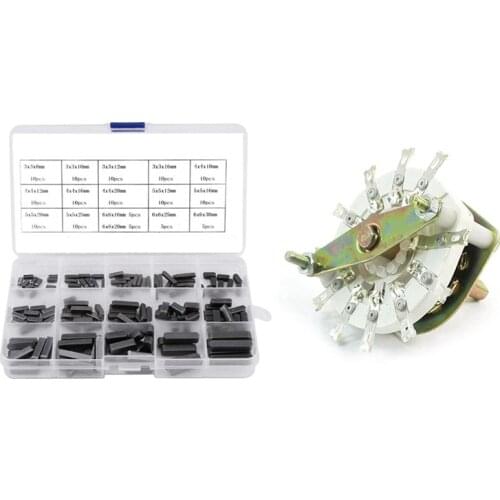 140Pcs Round Ended Feather Key Parallel Drive Shaft Keys Set & 1 Pcs 11 Pins Band Channel Rotary Switch