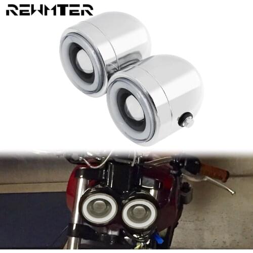 2xMotorcycle Front Twin Dual Headlight Double Headlamp Light W/Amber Angel Eyes Lamp For Harley Chopper Bobber Custom Cafe Racer