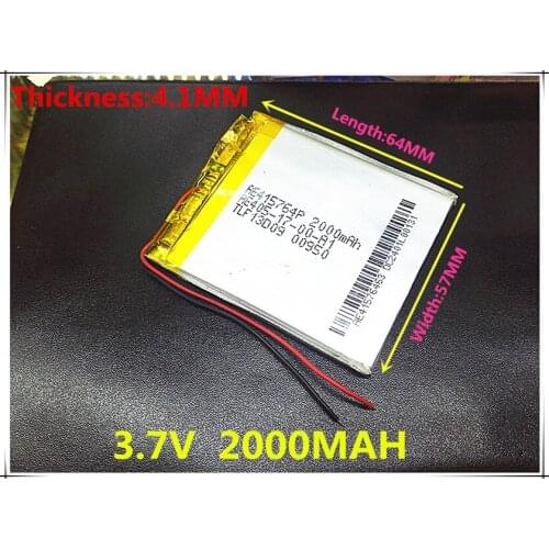 ! 3.7V 2000mah 415764 Polymer Lithium Li-Po Rechargeable Battery For GPS DVD PAD e-book tablet pc power bank