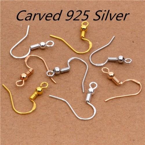 50PCS New Arrival Earring Findings Carved 925 Sterling Silver Jewellery Ear Wire S Ball Hooks DIY Handmade Collections