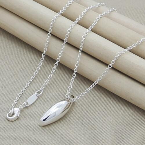 925 Sterling Silver Smooth Long Pea Solid Pendant Necklace For Women Wedding Engagement Party Fashion Jewelry Gift