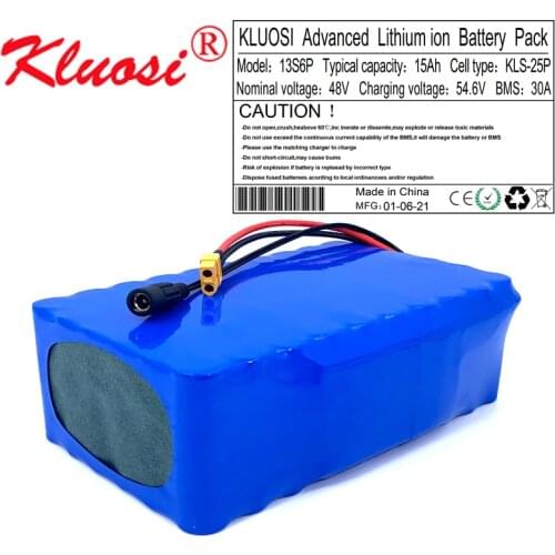 KLUOSI 13S6P 48V 15Ah 1200W 48V Battery 54.6V Li-ion Battery Pack with 30A BMS for Motor Electric Scooter Vehicle Ebike Bicycle