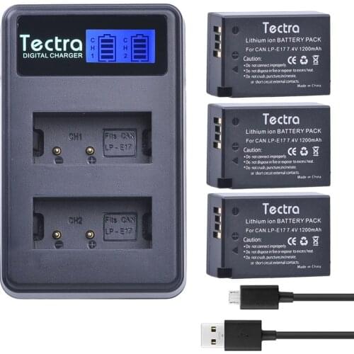 Tectra 3Pcs LP-E17 LPE17 Battery + LCD USB Dual Charger for Canon EOS 200D 750D 760D 800D 8000D M3 M5 Rebel T6i T6s KISS X8i