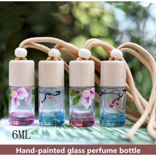 Car Hanging Perfume Pendant Empty Glass Bottle Fragrance Essential Oil Diffuser Wooden Cover Pendant Auto Decoration
