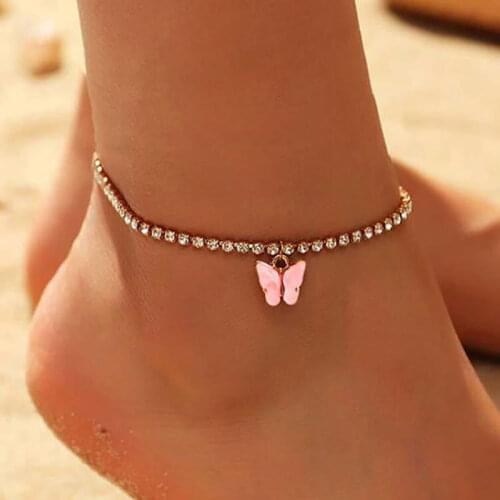 Ankle Chain Foot Bracelets for Women Beach Love Feet Jewelry Rhinestone Butterfly Anklet Fashion Bracelet Tassel Foot Ornament