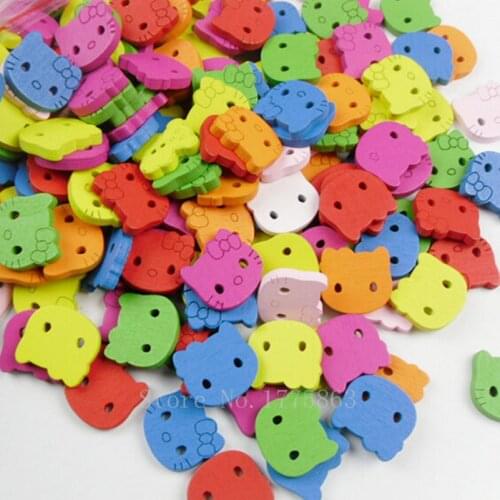 50 Pcs 20mm Colorful Cat Wooden Buttons ,2 Holes, for Kids, Scrapbooking Crafts Sewing 7NK11